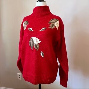 Vintage red jumper with leaf detailing